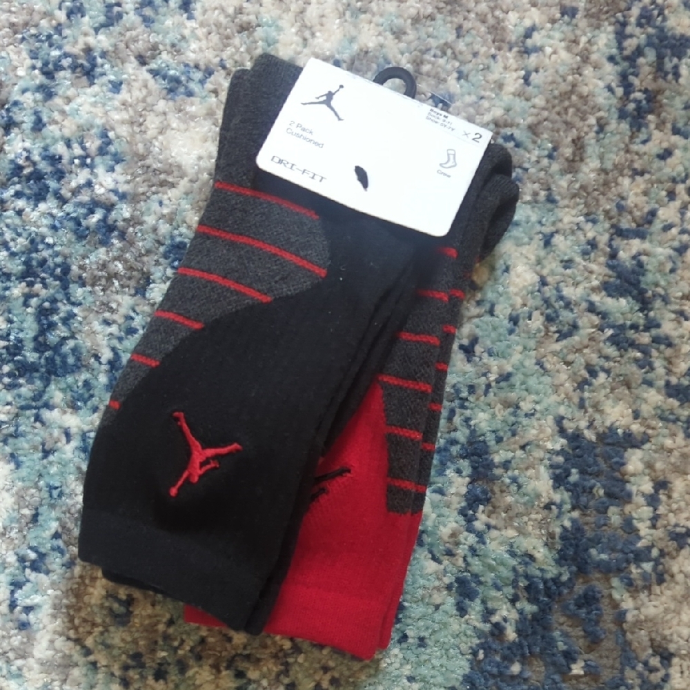 Jordan Black and Red Athletic Crew Socks